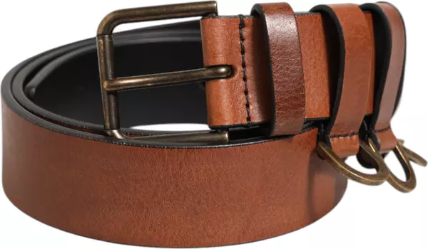 Brown Classic Gold Metal Logo Buckle Men Belt