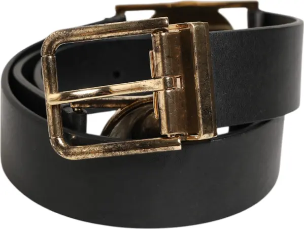 Black Leather Gold Silver Coin Buckle Belt