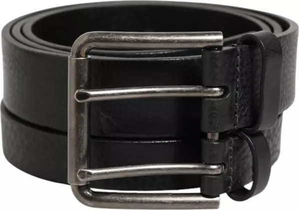 Black Double Strap Leather Silver Buckle Belt