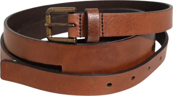 Brown Double Strap Leather Gold Buckle Belt