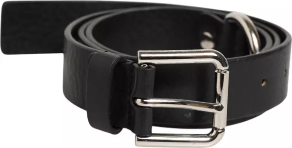 Black Leather Classic Metal Logo Buckle Belt