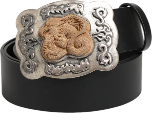 Black Leather Gothic Dragon Metal Buckle Belt