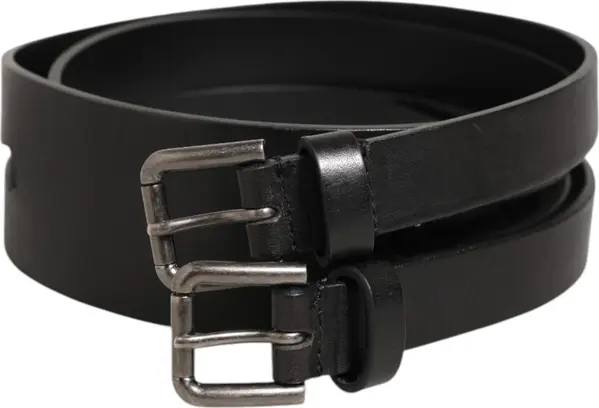 Black Double Strap Leather Silver Buckle Belt