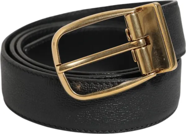 Black Leather Classic Metal Logo Buckle Belt