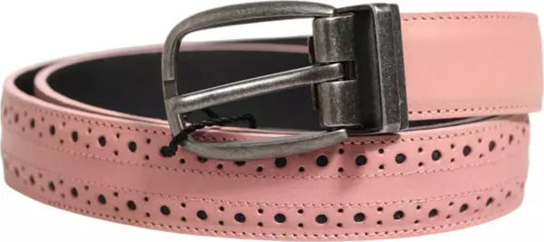 Pink Leather Perforated Detailing Buckle Belt