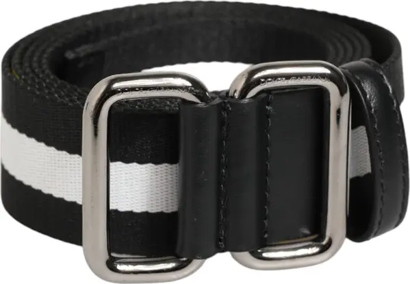 Black White Striped Metal Buckle Men Belt