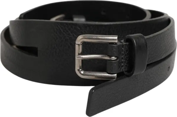 Black Double Strap Leather Gold Buckle Belt