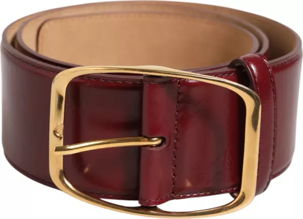 Burgundy Leather Gold Metal Buckle Women Belt