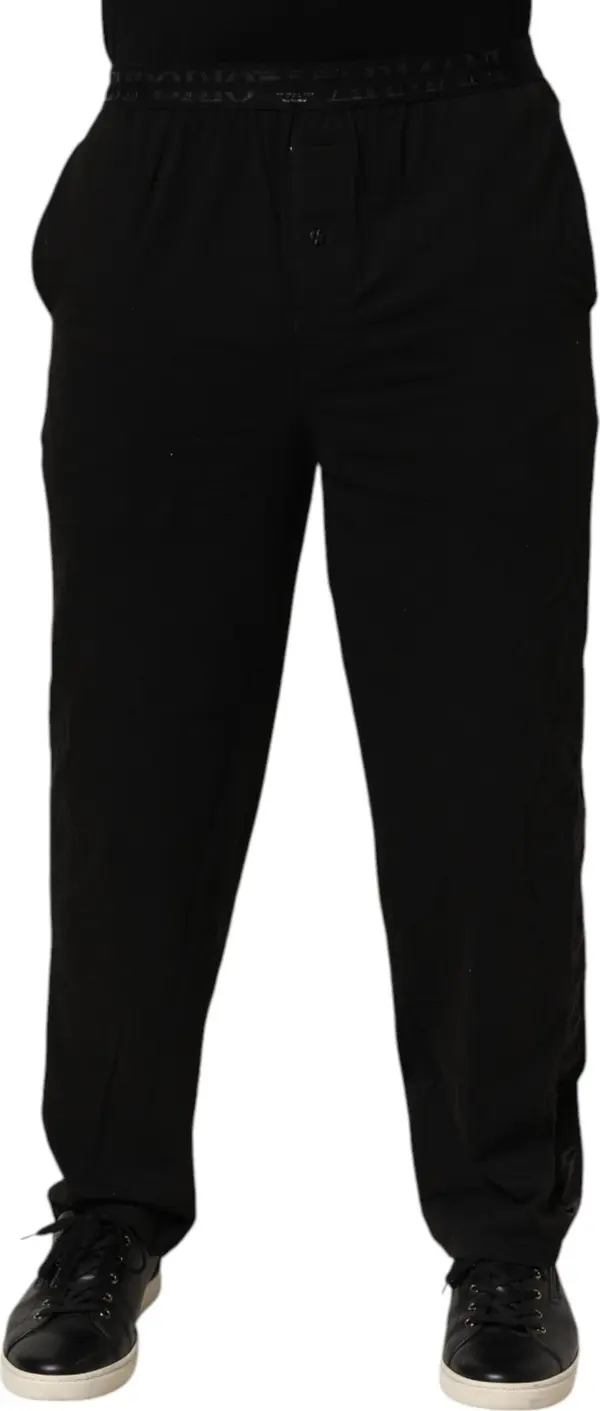 Black Cotton Blend Logo Waistband Trouser Pants