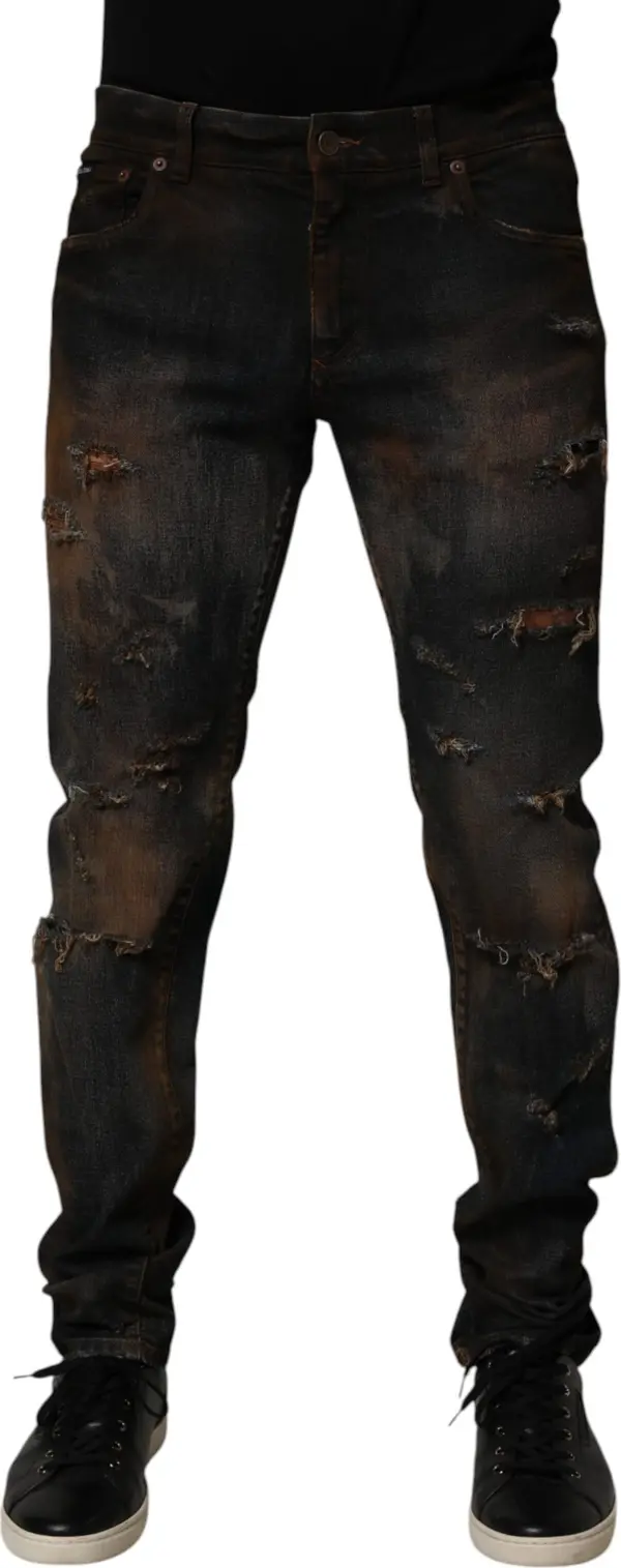 Black Cotton Skinny Tattered Men Denim Jeans