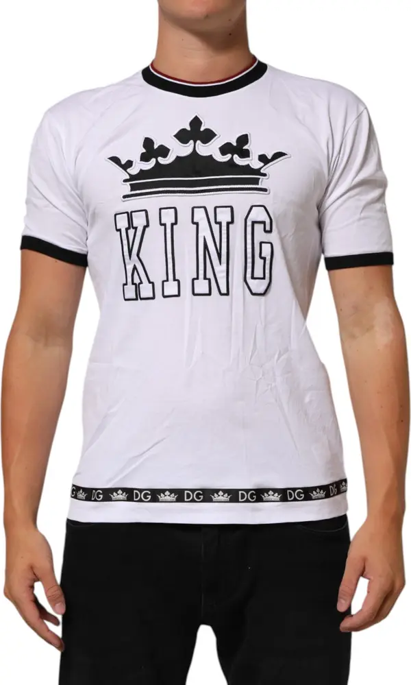 White Cotton Crown King Embroidery T-shirt