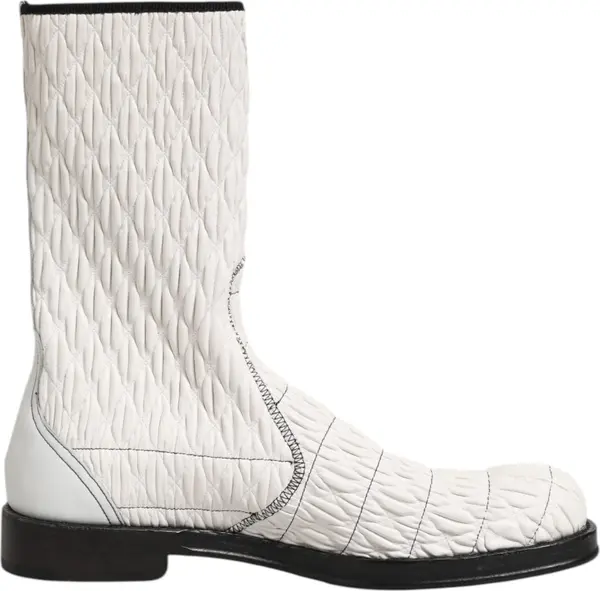 White Lambskin Leather Mid Calf Boots Shoes