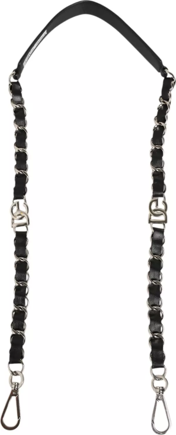 Black Leather Silver Chain Bag Accessory Shoulder Strap