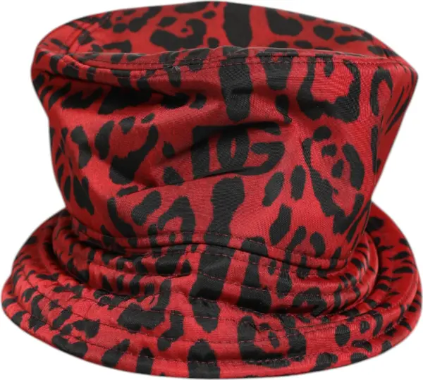 Red Black Nylon Leopard Print Bucket Men Cap Hat