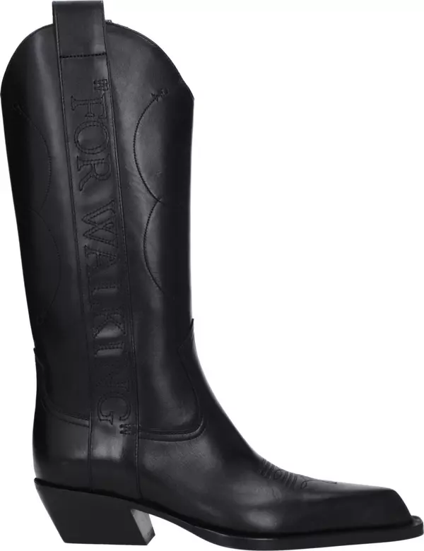 Black Leather High Heel Boots