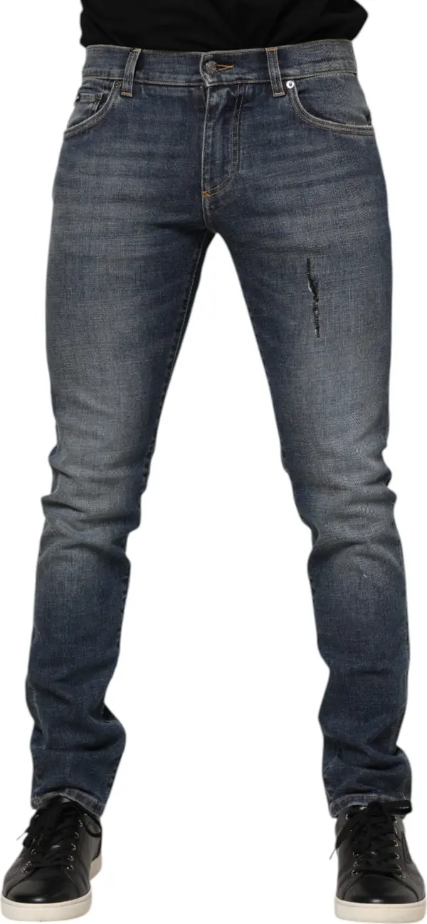 Blue Washed Cotton Skinny Men Denim Jeans