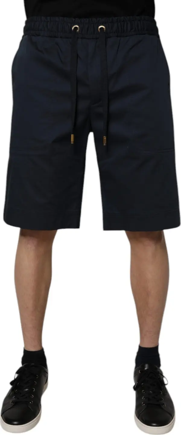 Navy Blue Cotton Stretch Men Bermuda Shorts