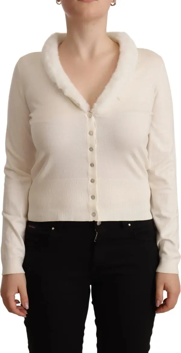 White Viscose Long Sleeves Fur Shearling Blouse