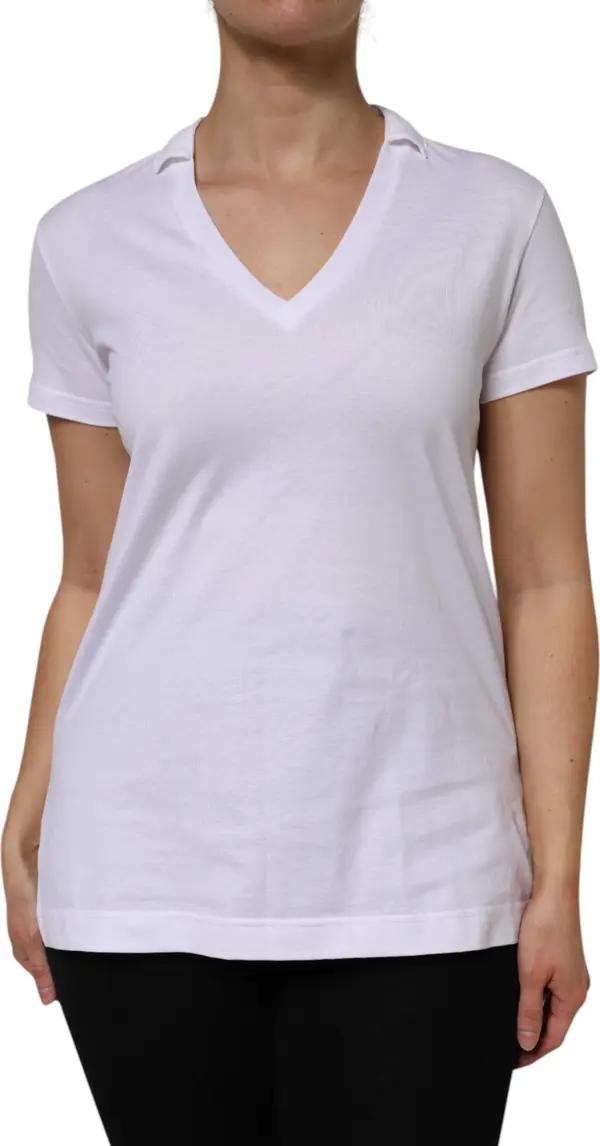 White Cotton Short Sleeve V-Neck Top T-shirt