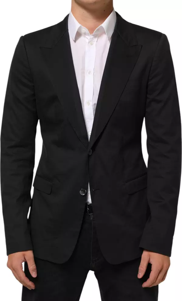Black Cotton 2 Buttons Suit Jacket Blazer