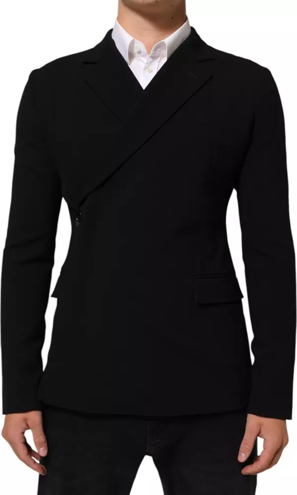 Black Wool Double Breasted Men Jacket Blazer
