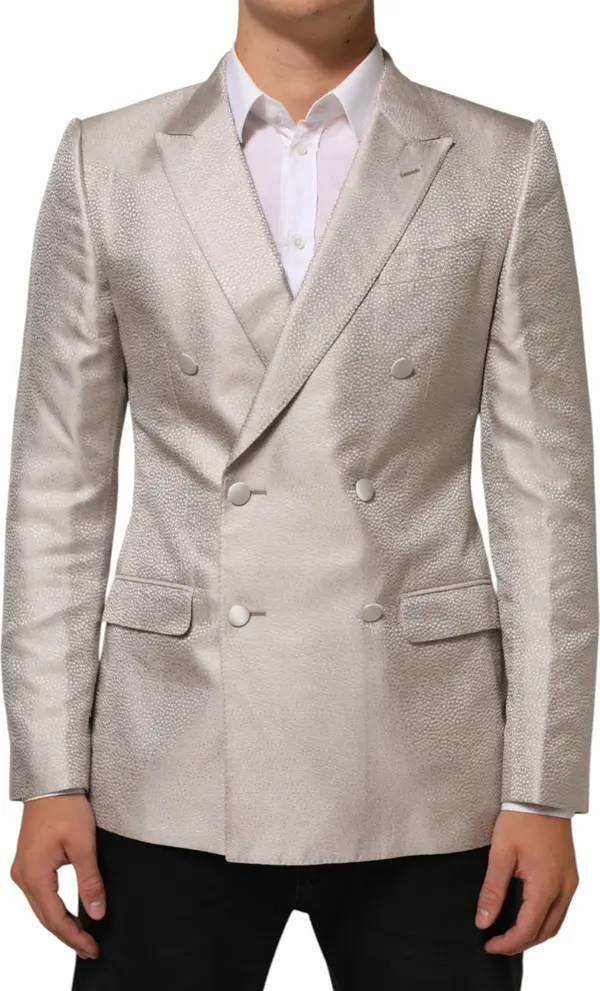 Beige MARTINI Double-Breasted Suit Blazer