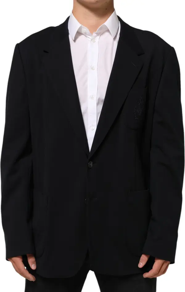 Black Viscose 2 Buttons Suit Jacket Blazer