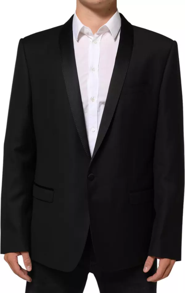 Black Wool GOLD 1 Button Men Suit Blazer