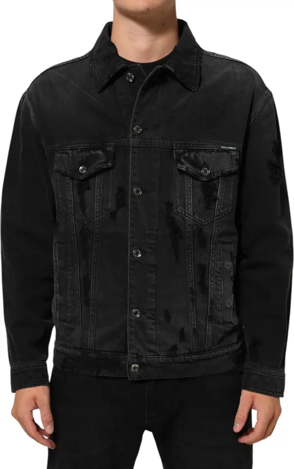 Black Cotton Stretch Denim Blouson Jacket