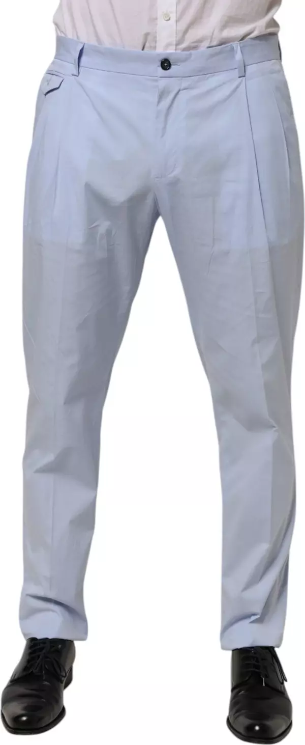 Light Blue Cotton Stretch Tapered Men Trouser Pants