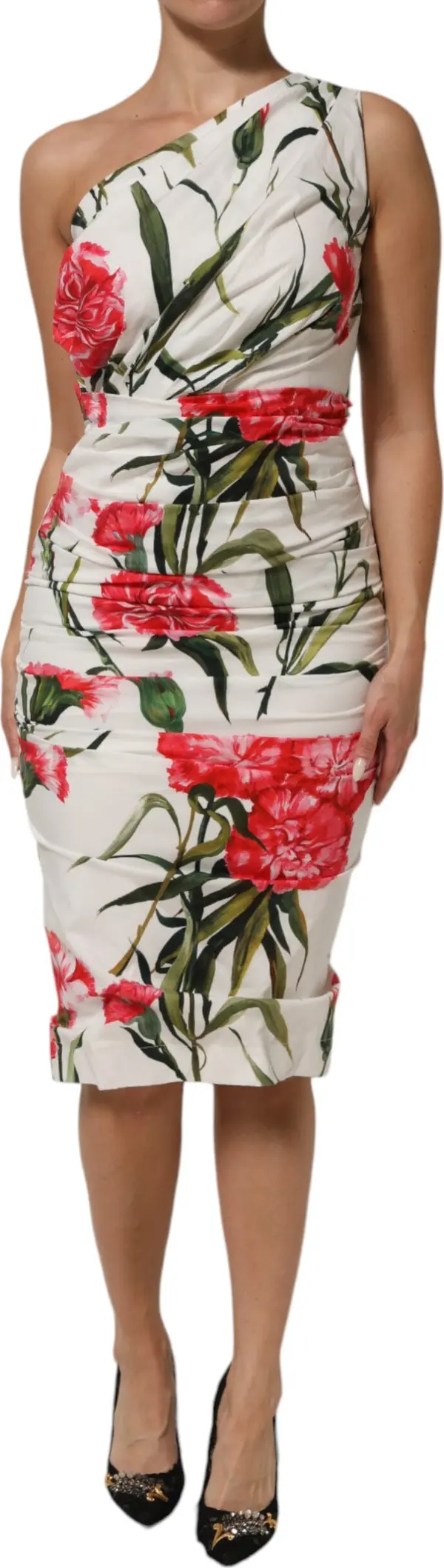 White Floral One Shoulder Sheath Dress