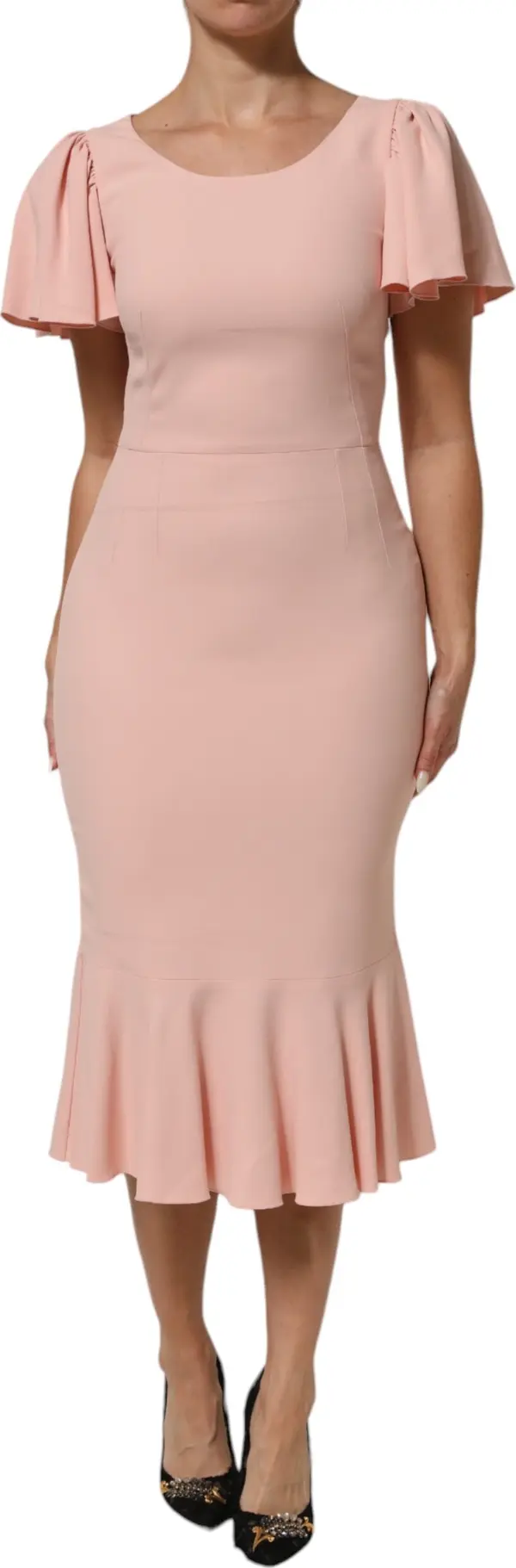 Pink Viscose Short Sleeves Sheath Midi Dress