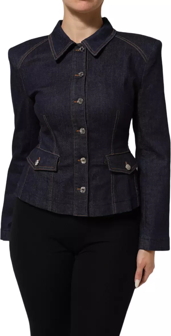 Dark Blue Cotton Collared Denim Coat Jacket