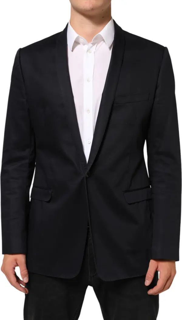 Black Cotton 1 Button Suit Jacket Blazer