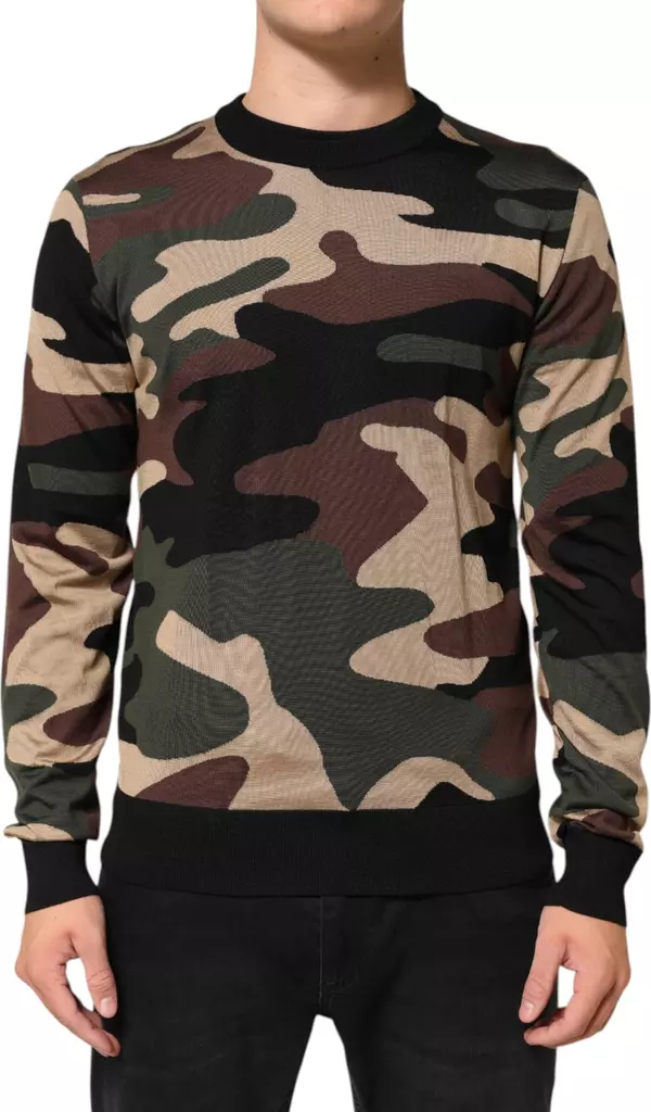 Multicolor Camouflage Crew Neck Men Pullover Sweater
