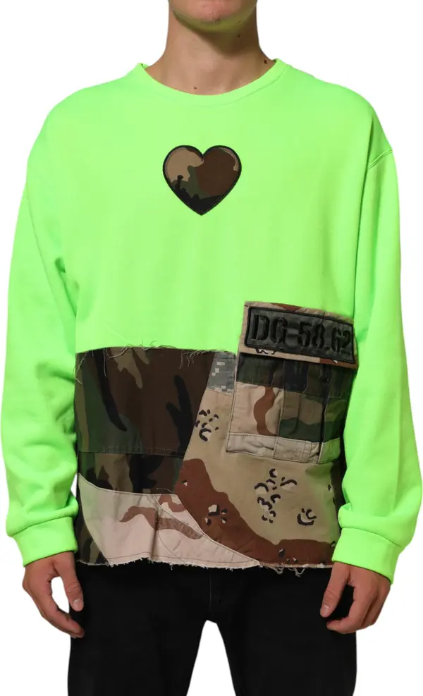 Green Patchwork Heart Men Sweatshirt Sweater