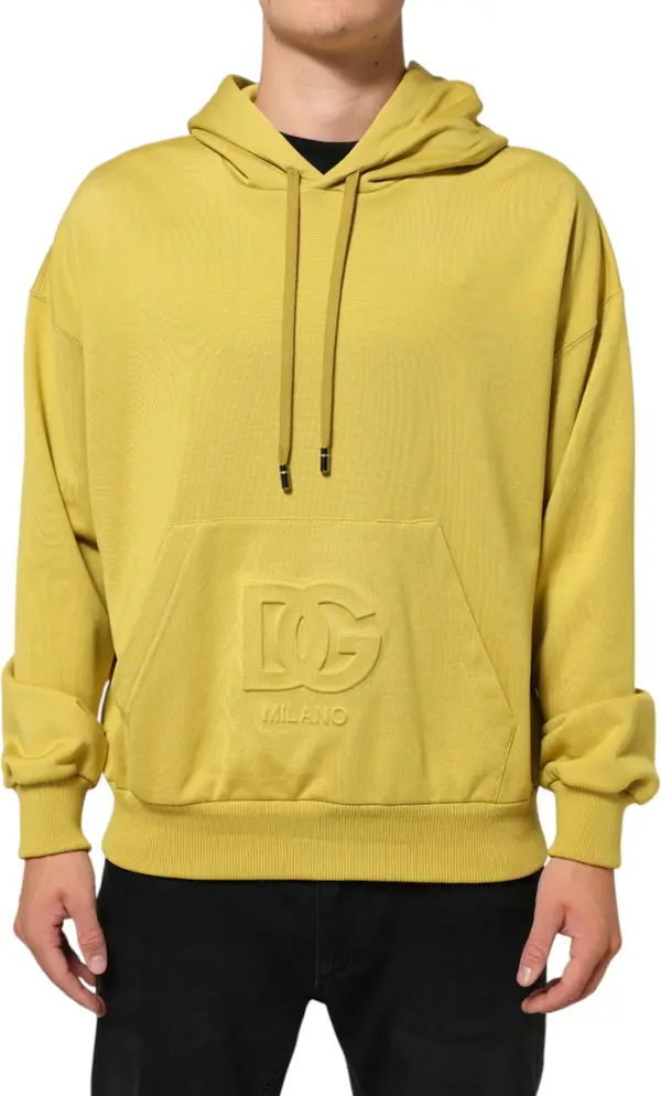 Yellow Logo Cotton Hooded Sweatshirt Sweater