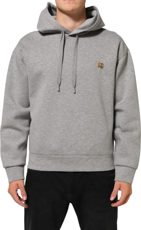 Gray Logo Cotton Hooded Sweatshirt Sweater
