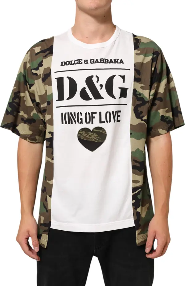 White Logo Camouflage Crew Neck Men T-shirt