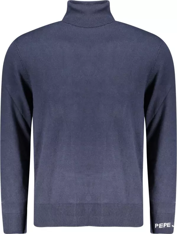 Blue Cotton Men Sweater Turtleneck