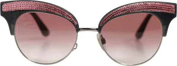 Black Pink Mirrored Cat Eye Sequined Sunglasses