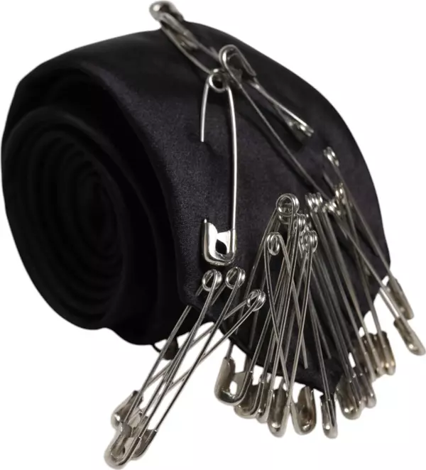 Black Safety Pins Silk Adjustable Necktie Accessory Tie