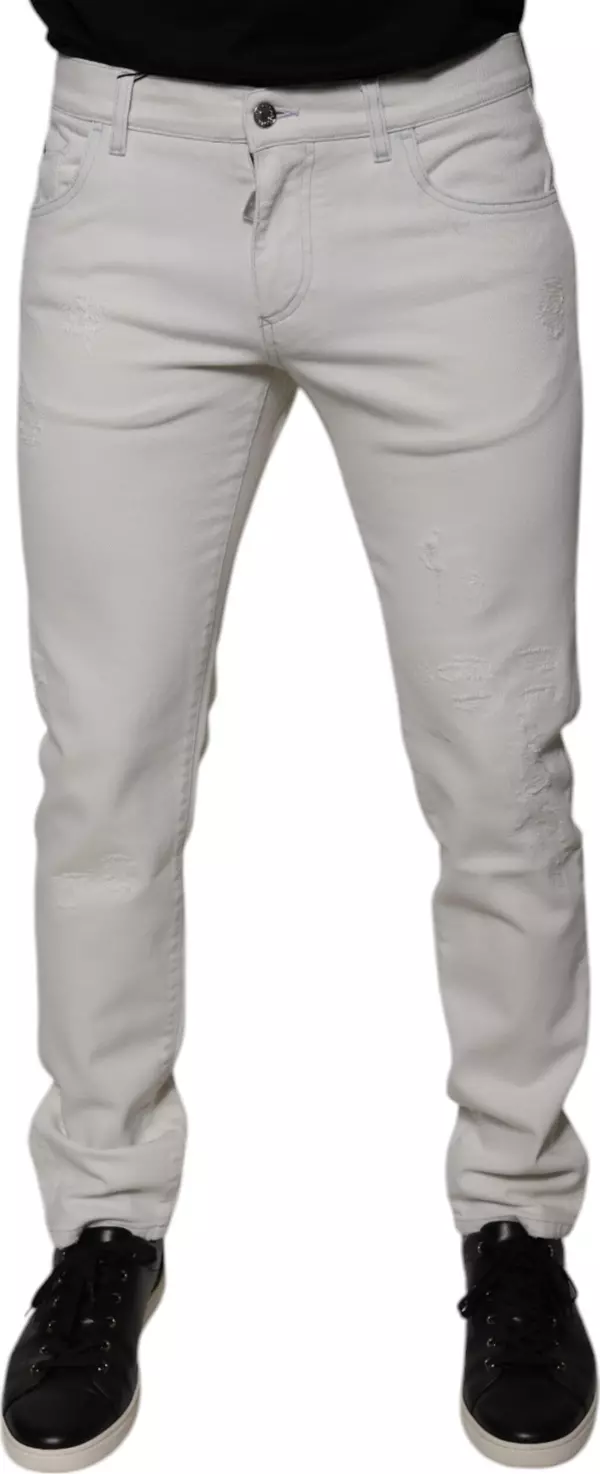 White Cotton Stretch Skinny Men Denim Jeans