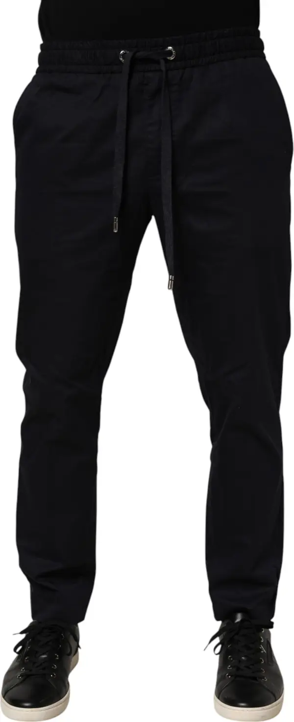 Black Mid Waist Drawstring Men Jogger Pants