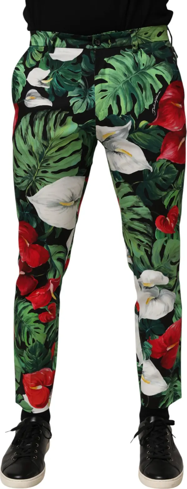 Multicolor Floral Print Cotton Tapered Pants