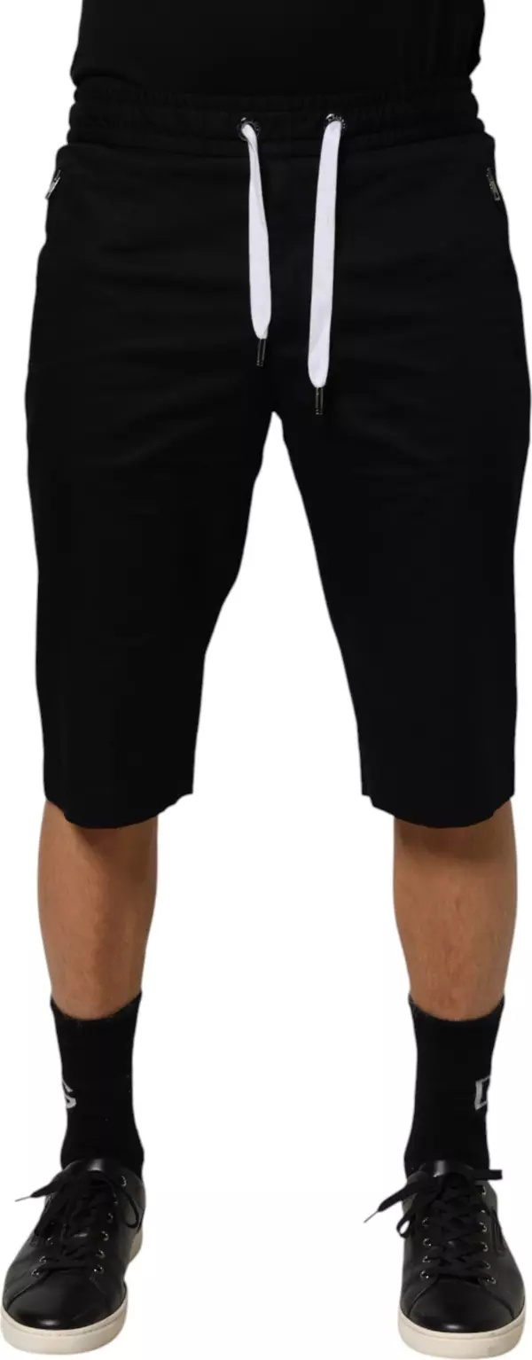 Black Cotton Stretch Men Bermuda Shorts