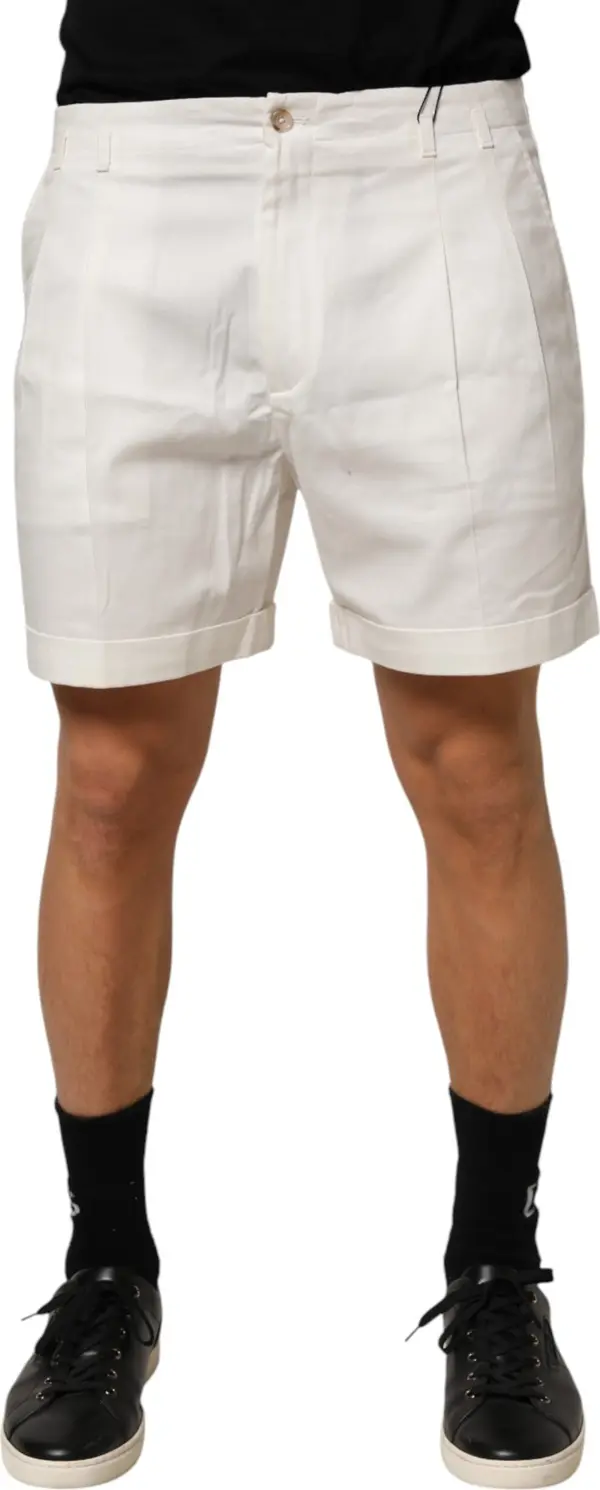 White Cotton Mid Waist Men Bermuda Shorts