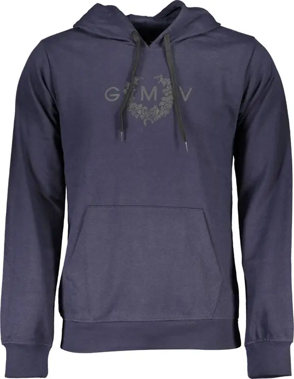 Blue Cotton Men Hoodie