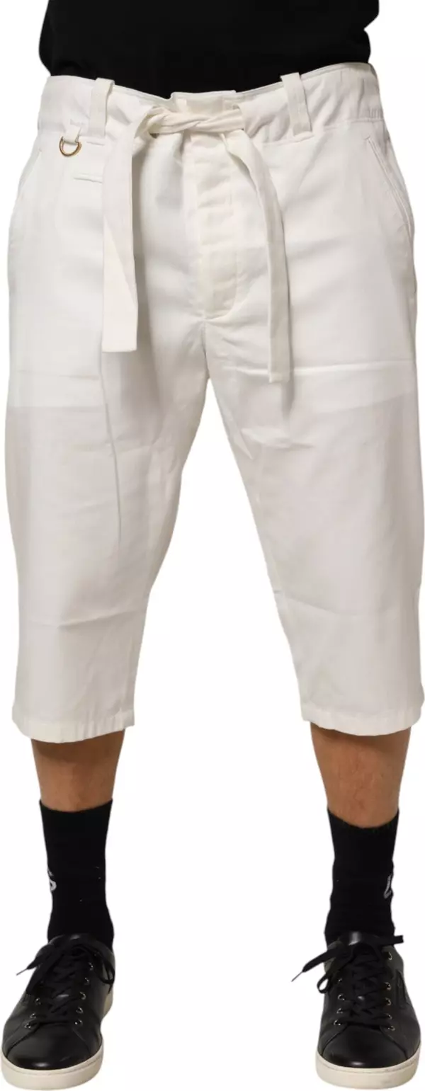 White Cotton Stretch Cropped Trouser Pants