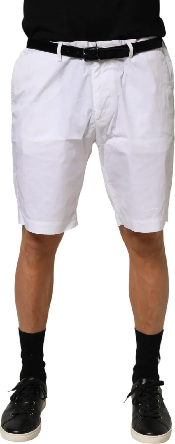 White Cotton Stretch Men Bermuda Pants